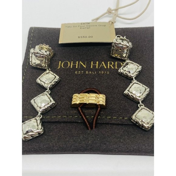 $550 John Hardy Sterling Silver Palu Collection Four Square Drop Earrings